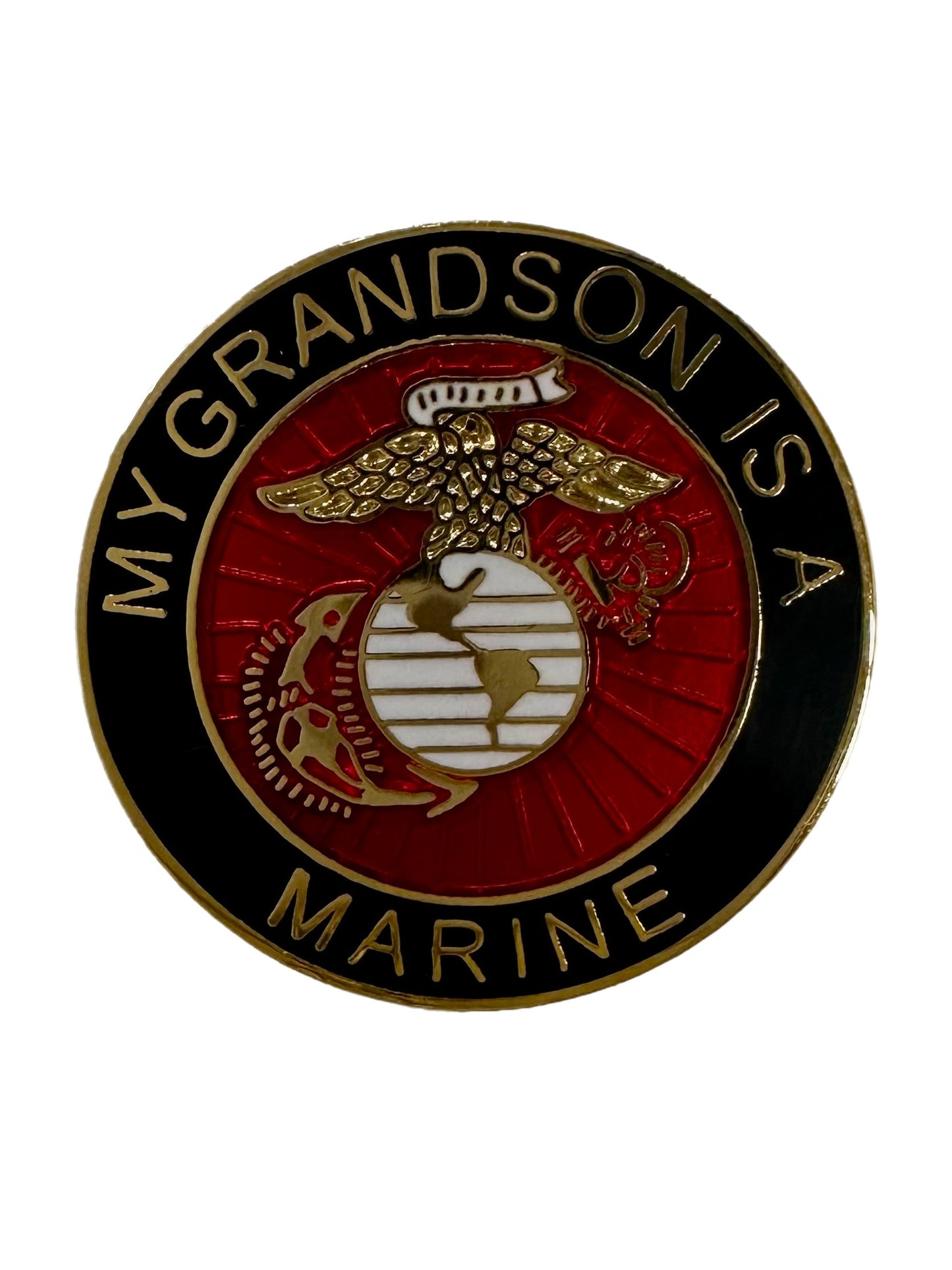 My Grandson is a Marine with Eagle, Globe and Anchor on 1" Round Lapel Pin (MP)