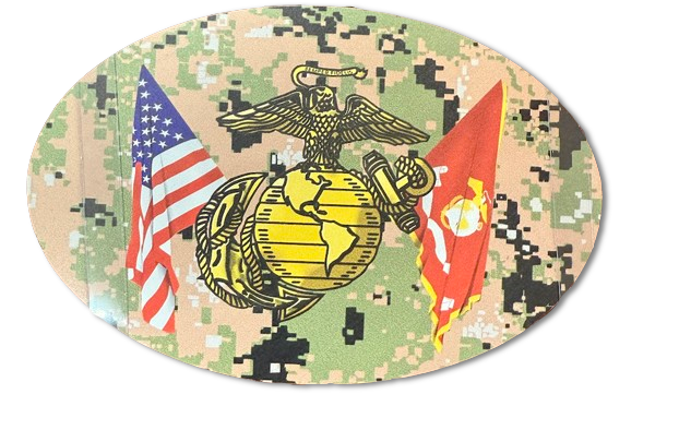 American and Marine Crossed Flag with EGA Emblem on Digital Camo Magnet