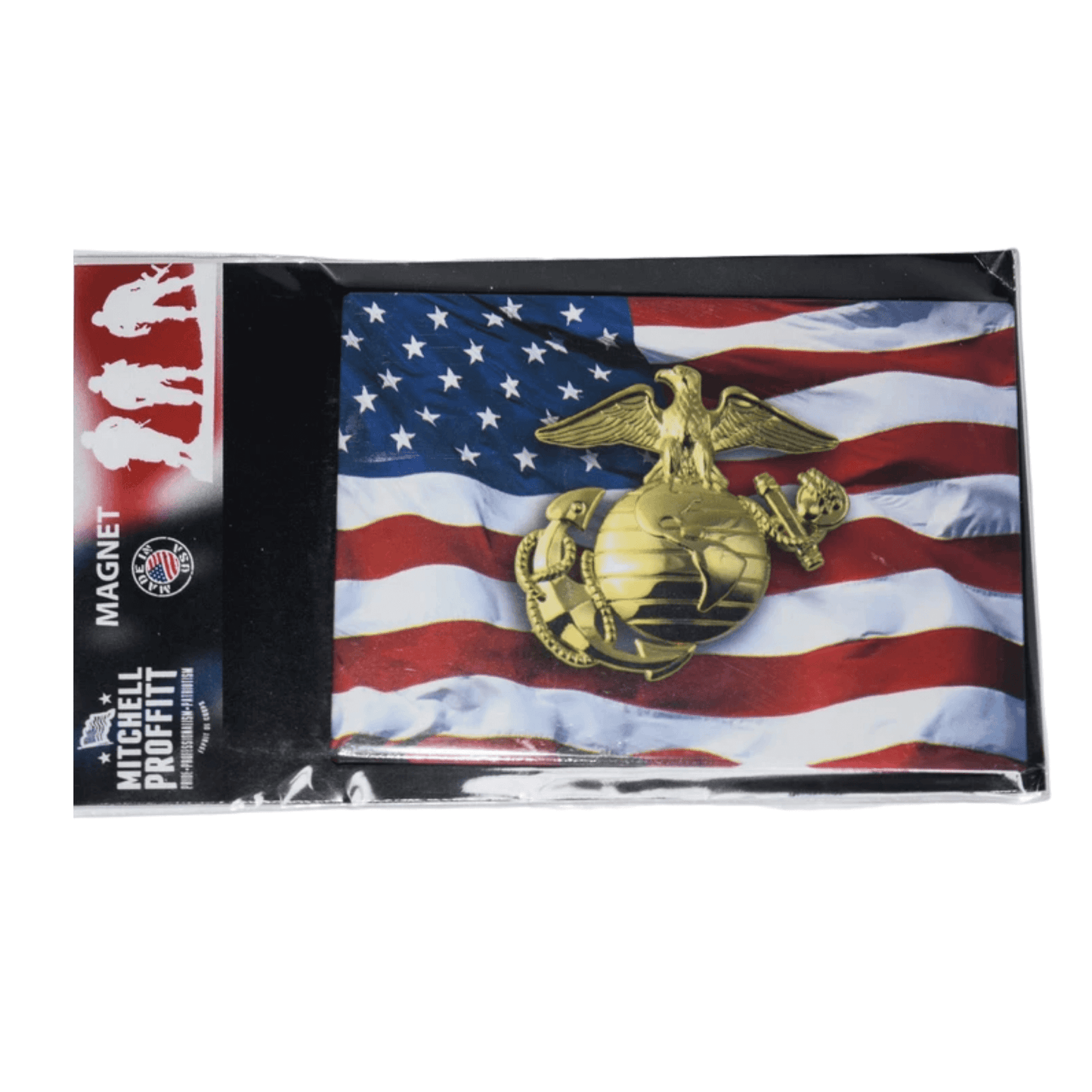 Eagle, Globe and Anchor on American Flag Magnet 2"x3"