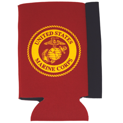 USMC Crest on Red/Black Can Cooler