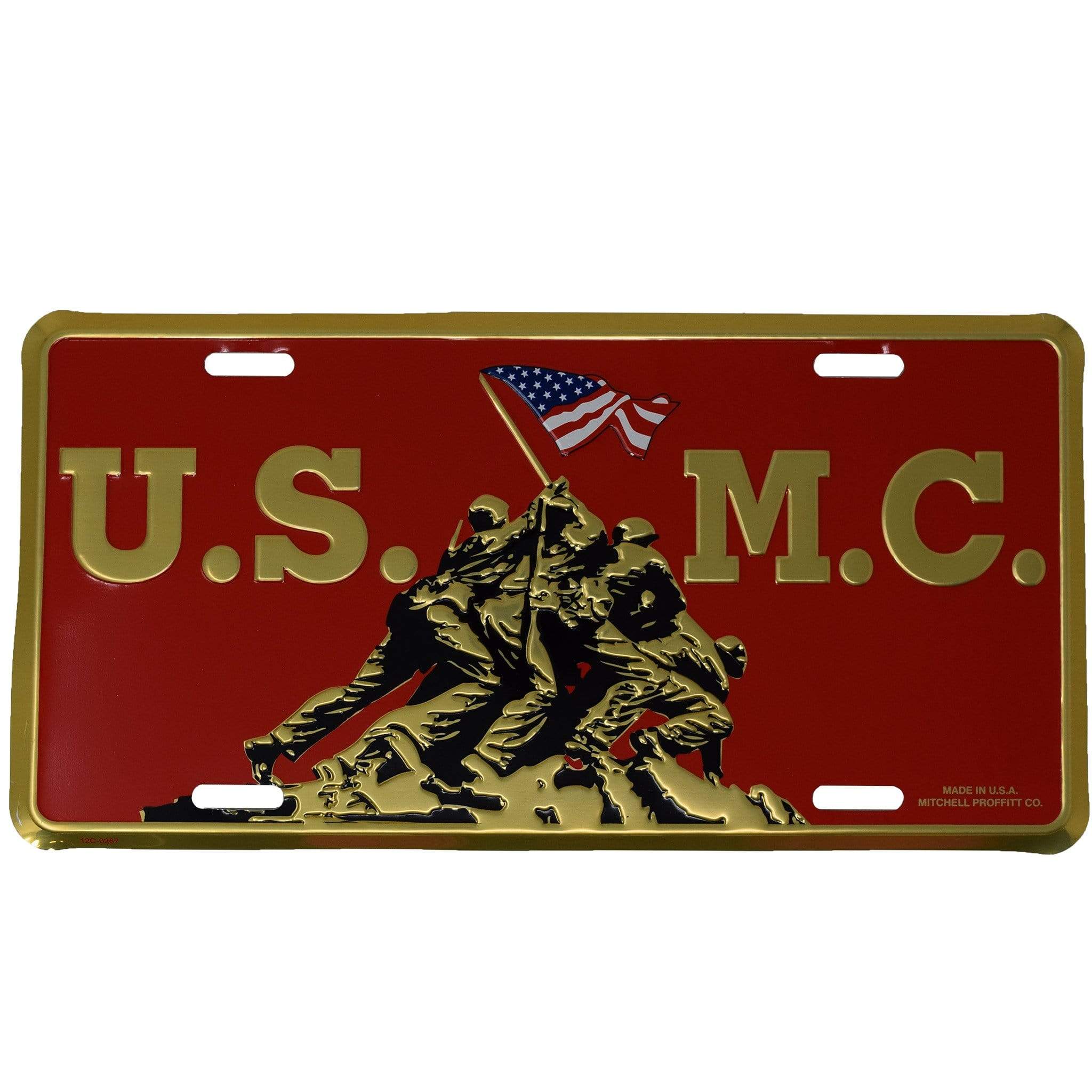 USMC with Iwo Jima Memorial Embossed Metal License Plate – MCRD